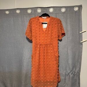 Chic Rust Midi Dress with Textured Design